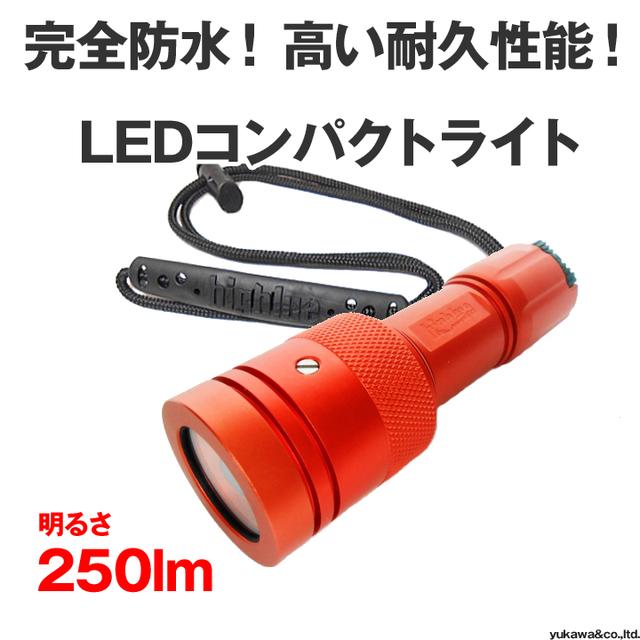 完全防水LED強力照射コンパクト懐中電灯　250lm