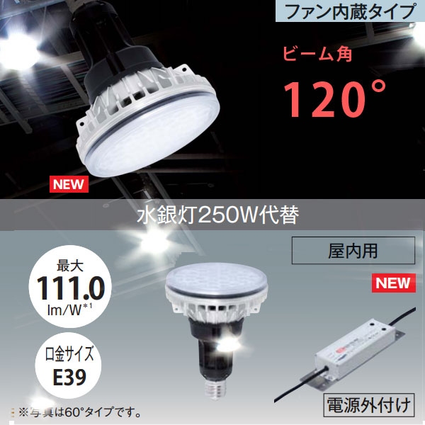 水銀灯250W代替LEDライト ビーム角120°ファン内蔵タイプ