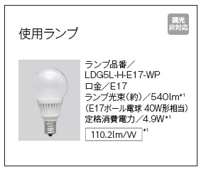 使用ランプはアイリスオーヤマ製のLED電球（40W相当）
